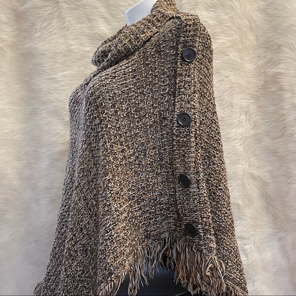 Cowl Neck Fringed Poncho - Picture 3 of 16